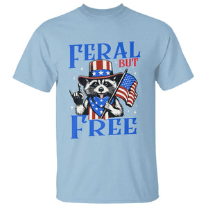 Patriotic Raccoon 4th of July T Shirt Feral But Free USA Flag TS10 Light Blue Print Your Wear