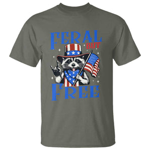 Patriotic Raccoon 4th of July T Shirt Feral But Free USA Flag TS10 Military Green Print Your Wear