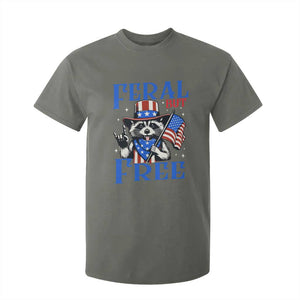 Patriotic Raccoon 4th of July T Shirt For Kid Feral But Free USA Flag TS10 Military Green Print Your Wear