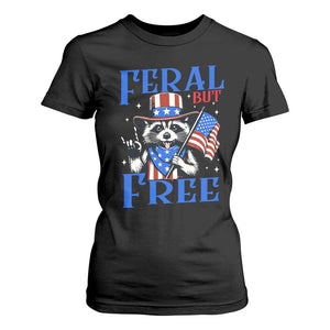 Patriotic Raccoon 4th of July T Shirt For Women Feral But Free USA Flag TS10 Black Print Your Wear