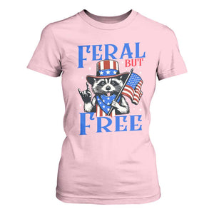 Patriotic Raccoon 4th of July T Shirt For Women Feral But Free USA Flag TS10 Light Pink Print Your Wear