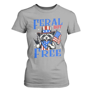 Patriotic Raccoon 4th of July T Shirt For Women Feral But Free USA Flag TS10 Sport Gray Print Your Wear