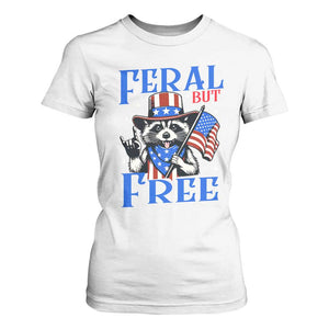 Patriotic Raccoon 4th of July T Shirt For Women Feral But Free USA Flag TS10 White Print Your Wear