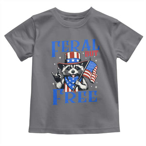 Patriotic Raccoon 4th of July Toddler T Shirt Feral But Free USA Flag TS10 Charcoal Print Your Wear