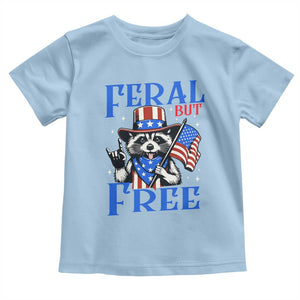 Patriotic Raccoon 4th of July Toddler T Shirt Feral But Free USA Flag TS10 Light Blue Print Your Wear