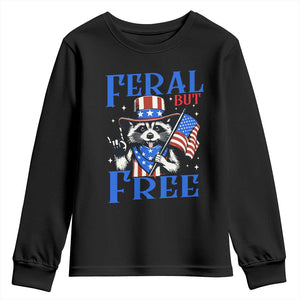 Patriotic Raccoon 4th of July Youth Sweatshirt Feral But Free USA Flag TS10 Black Print Your Wear