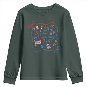Patriotic Subtle FDT Youth Sweatshirt Coquette Bow Patriotic 4th of July TS10 Dark Forest Green Print Your Wear