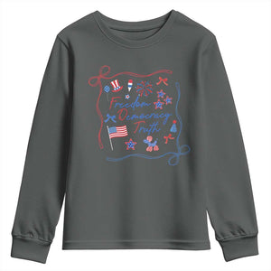 Patriotic Subtle FDT Youth Sweatshirt Coquette Bow Patriotic 4th of July TS10 Dark Heather Print Your Wear
