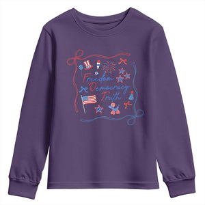 Patriotic Subtle FDT Youth Sweatshirt Coquette Bow Patriotic 4th of July TS10 Purple Print Your Wear