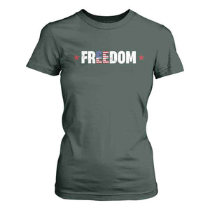 Patriotic T Shirt For Women Freedom American Flag 4th of July TS10 Dark Forest Green Print Your Wear