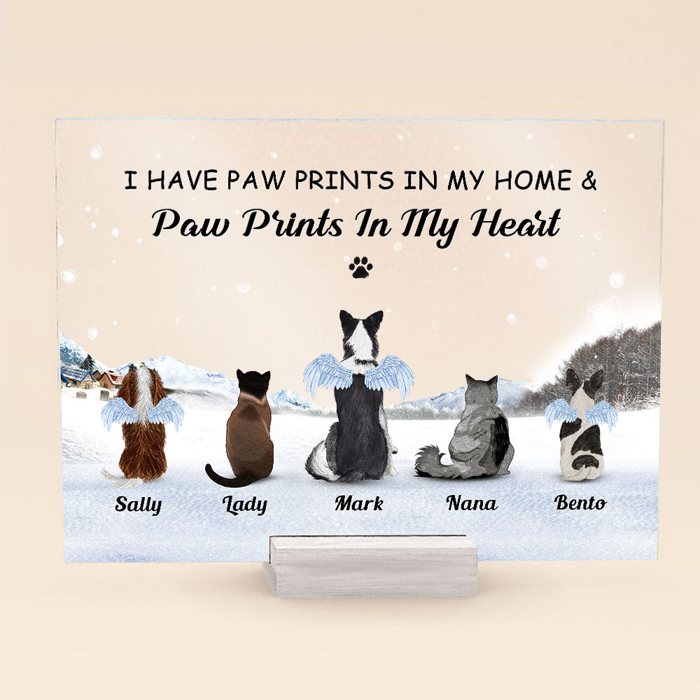 Personalized Paw Prints In My Home and Paw Prints In My Heart Acrylic Plaque Loving, Memorial Gift For Pet Lover, Dog Lover, Dog Owner, Cat Lover Cat Owner CTM Acrylic Table Sign 4" x 6 " Custom - Printyourwear