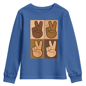 Peace Sign Equality for All Youth Sweatshirt Peace Out V Fingers Hand Equal Rights TS10 Royal Blue Print Your Wear