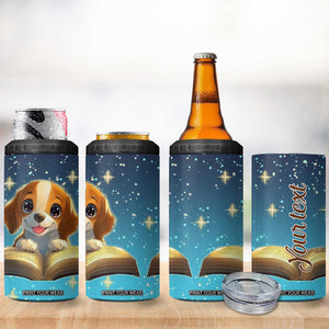 Personalized Beagle Reading Books 4 in 1 Can Cooler Tumbler Cute Pet Illustration TS04 Print Your Wear
