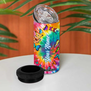Personalized Butterfly 4 in 1 Can Cooler Tumbler with Hippie Tie Dye Inspired Art TS04 Print Your Wear
