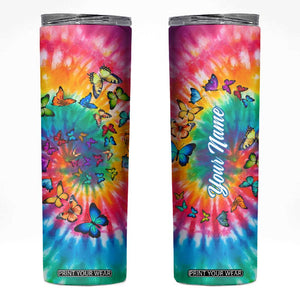 Personalized Butterfly Skinny Tumbler with Hippie Tie Dye Inspired Art TS04 Multicolor Print Your Wear