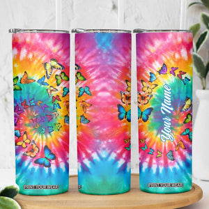 Personalized Butterfly Skinny Tumbler with Hippie Tie Dye Inspired Art TS04 Print Your Wear