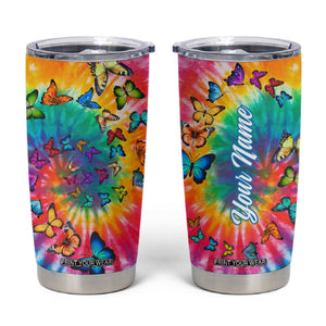 Personalized Butterfly Tumbler Cup with Hippie Tie Dye Inspired Art TS04 Multicolor Print Your Wear