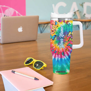 Personalized Butterfly Tumbler With Handle with Hippie Tie Dye Inspired Art TS04 Print Your Wear