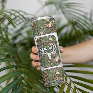 Personalized Camouflage Deer Skull Skinny Tumbler with Hunting Style Design TS04 Print Your Wear