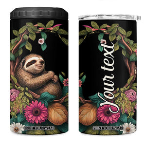 Personalized Colorful Floral Sloth 4 in 1 Can Cooler Tumbler with Artistic Design TS04 One Size: 16 oz Black Print Your Wear