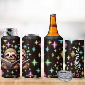 Personalized Cute Sloth 4 in 1 Can Cooler Tumbler Reading Books Illustration TS04 Print Your Wear