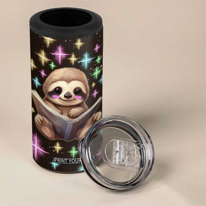 Personalized Cute Sloth 4 in 1 Can Cooler Tumbler Reading Books Illustration TS04 Print Your Wear