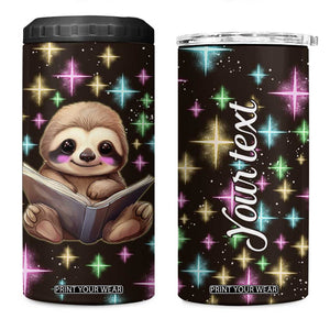 Personalized Cute Sloth 4 in 1 Can Cooler Tumbler Reading Books Illustration TS04 One Size: 16 oz Multicolor Print Your Wear