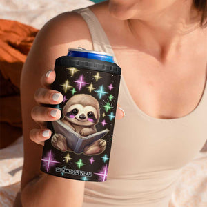 Personalized Cute Sloth 4 in 1 Can Cooler Tumbler Reading Books Illustration TS04 Print Your Wear