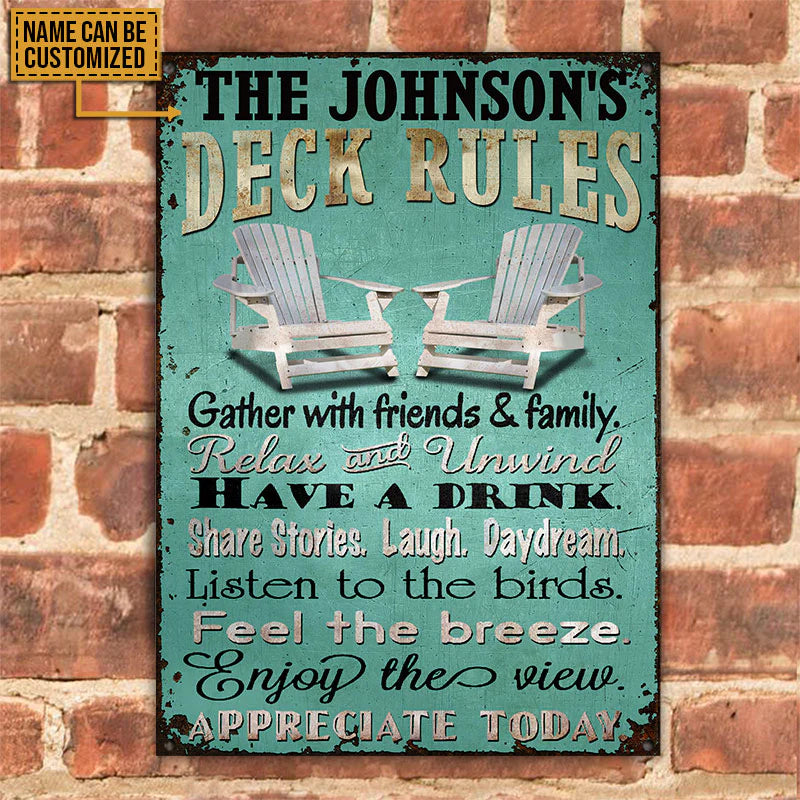 Personalized Metal Sign Deck Rules Gather With Friends CTM One Size 24x18 inch (60.96x45.72 cm) Custom - Printyourwear