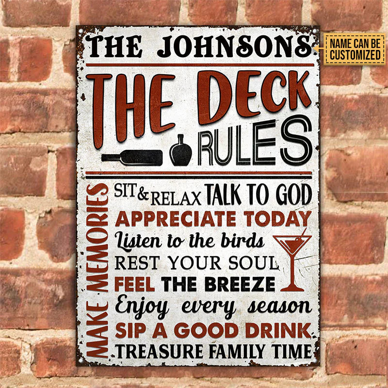Personalized Metal Sign Deck Rules Sit and Relax CTM One Size 24x18 inch (60.96x45.72 cm) Custom - Printyourwear