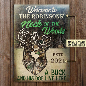 Personalized Metal Sign Deer Couple Camo Live Here Classic CTM Custom - Printyourwear