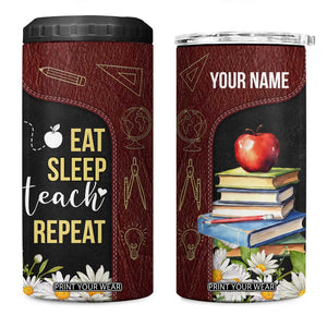 Personalized Eat Sleep Teach 4 in 1 Can Cooler Tumbler Repeat Teacher Quote Design TS04 One Size: 16 oz Multicolor Print Your Wear
