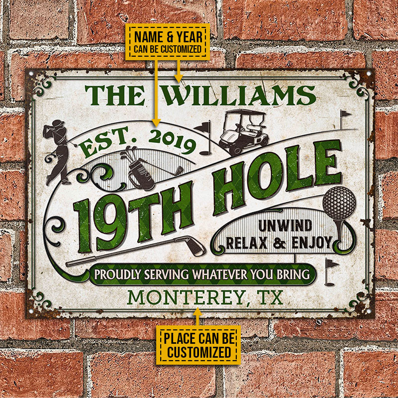Personalized Metal Sign Golf 19th Hole Proudly CTM00 One Size 24x18 inch (60.96x45.72 cm) Custom - Printyourwear