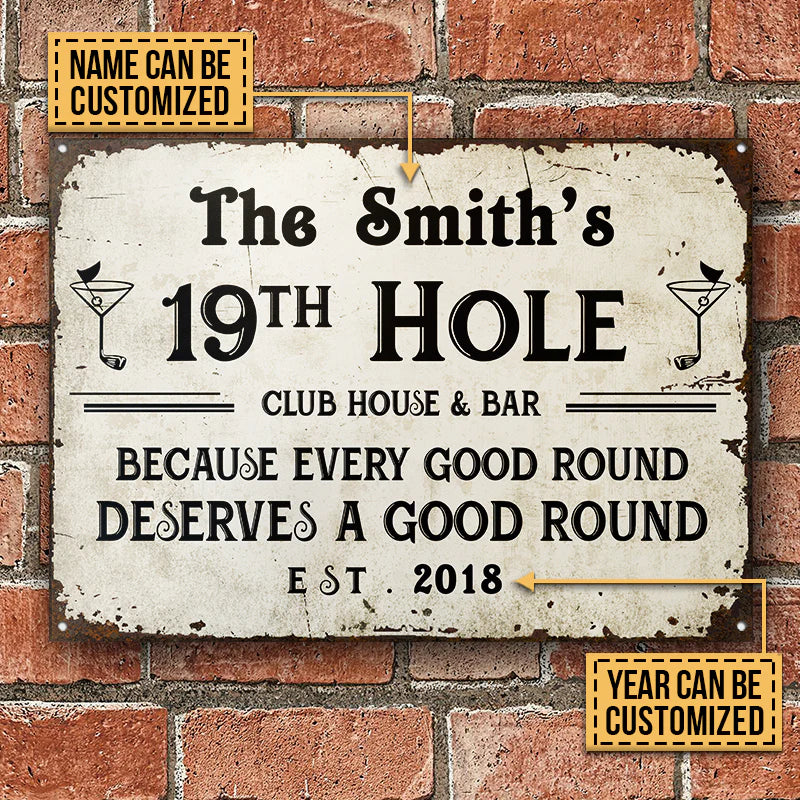 Personalized Golf Metal Sign Good Round 19th Hole Proudly CTM00 One Size 24x18 inch (60.96x45.72 cm) Custom - Printyourwear