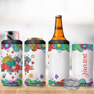 Personalized Knitting Lover 4 in 1 Can Cooler Tumbler with Yarn and Needles Illustration TS04 Print Your Wear