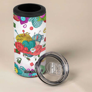Personalized Knitting Lover 4 in 1 Can Cooler Tumbler with Yarn and Needles Illustration TS04 Print Your Wear