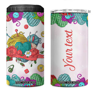 Personalized Knitting Lover 4 in 1 Can Cooler Tumbler with Yarn and Needles Illustration TS04 One Size: 16 oz Multicolor Print Your Wear