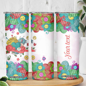 Personalized Knitting Lover Skinny Tumbler with Yarn and Needles Illustration TS04 Print Your Wear