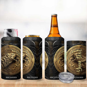 Personalized Knotwork Fenrir Wolf 4 in 1 Can Cooler Tumbler with Golden Metallic Style TS04 Print Your Wear