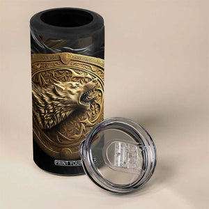 Personalized Knotwork Fenrir Wolf 4 in 1 Can Cooler Tumbler with Golden Metallic Style TS04 Print Your Wear