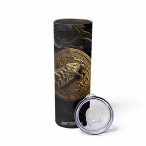Personalized Knotwork Fenrir Wolf Skinny Tumbler with Golden Metallic Style TS04 Print Your Wear