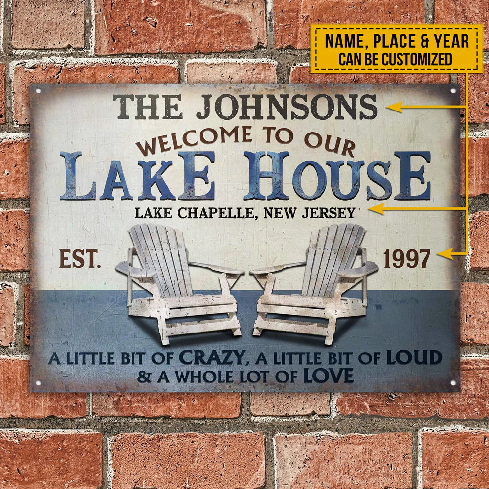 Personalized Metal Sign Lake A Little Bit Of Crazy CTM One Size 24x18 inch (60.96x45.72 cm) Custom - Printyourwear