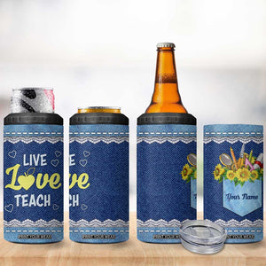 Personalized Live Love Teach 4 in 1 Can Cooler Tumbler Motivational Typography Style TS04 Print Your Wear