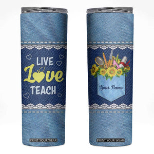 Personalized Live Love Teach Skinny Tumbler Motivational Typography Style TS04 Multicolor Print Your Wear