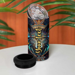 Personalized Mandala Wolf 4 in 1 Can Cooler Tumbler with Intricate Pattern Illustration TS04 Print Your Wear