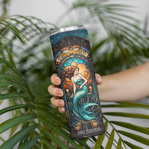 Personalized Mermaid Skinny Tumbler with Stained Glass Style Illustration TS04 Print Your Wear