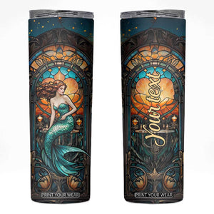 Personalized Mermaid Skinny Tumbler with Stained Glass Style Illustration TS04 Multicolor Print Your Wear