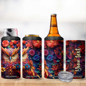 Personalized Owl 4 in 1 Can Cooler Tumbler in Colorful Garden with Plaster Carving Design TS04 Print Your Wear