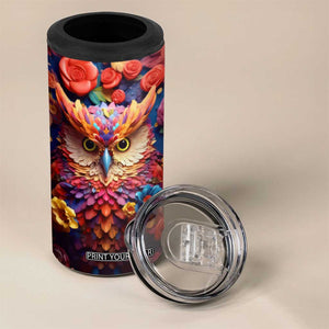 Personalized Owl 4 in 1 Can Cooler Tumbler in Colorful Garden with Plaster Carving Design TS04 Print Your Wear