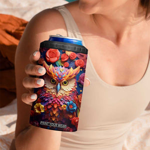 Personalized Owl 4 in 1 Can Cooler Tumbler in Colorful Garden with Plaster Carving Design TS04 Print Your Wear